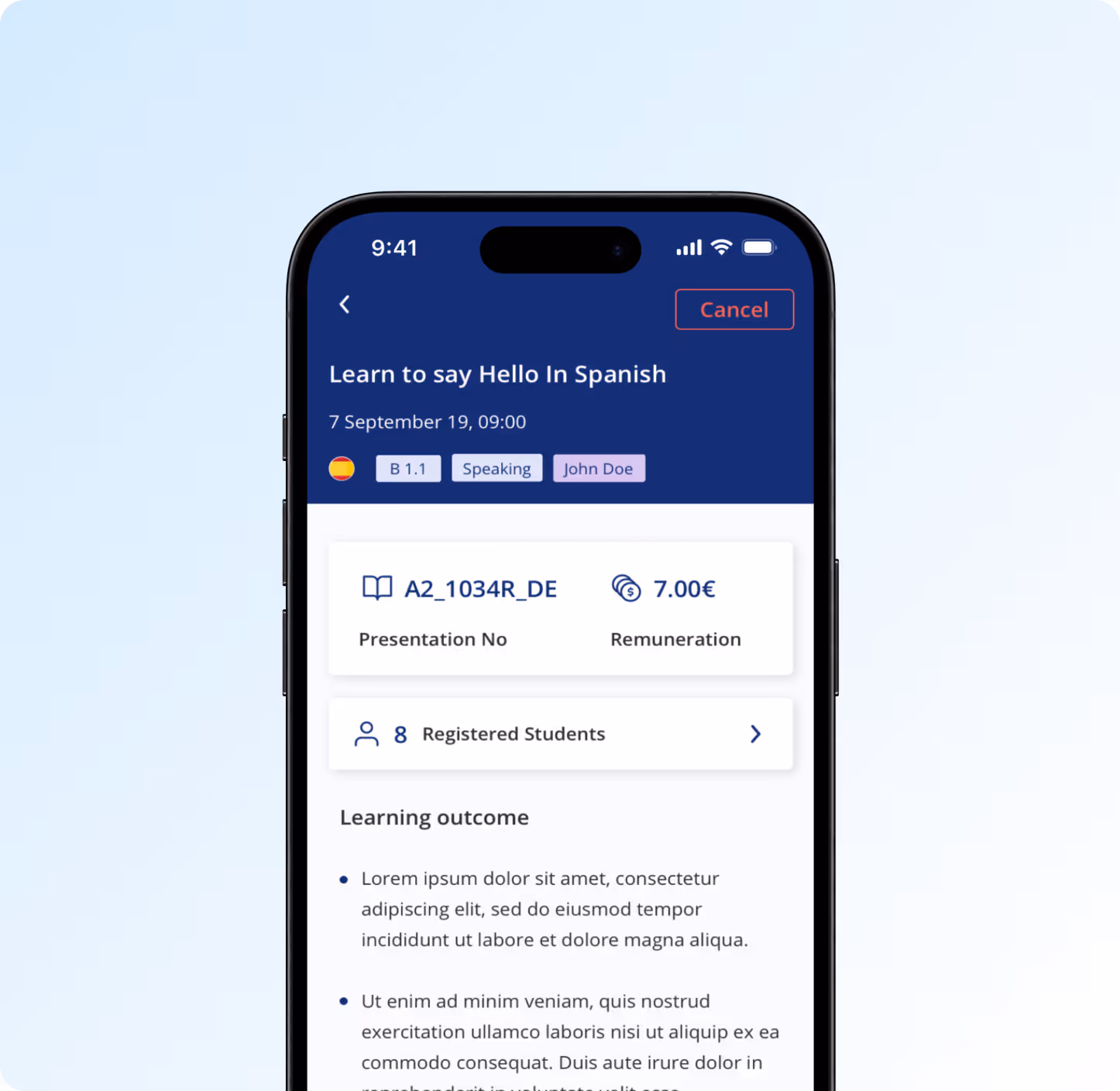 Mobile e-learning app